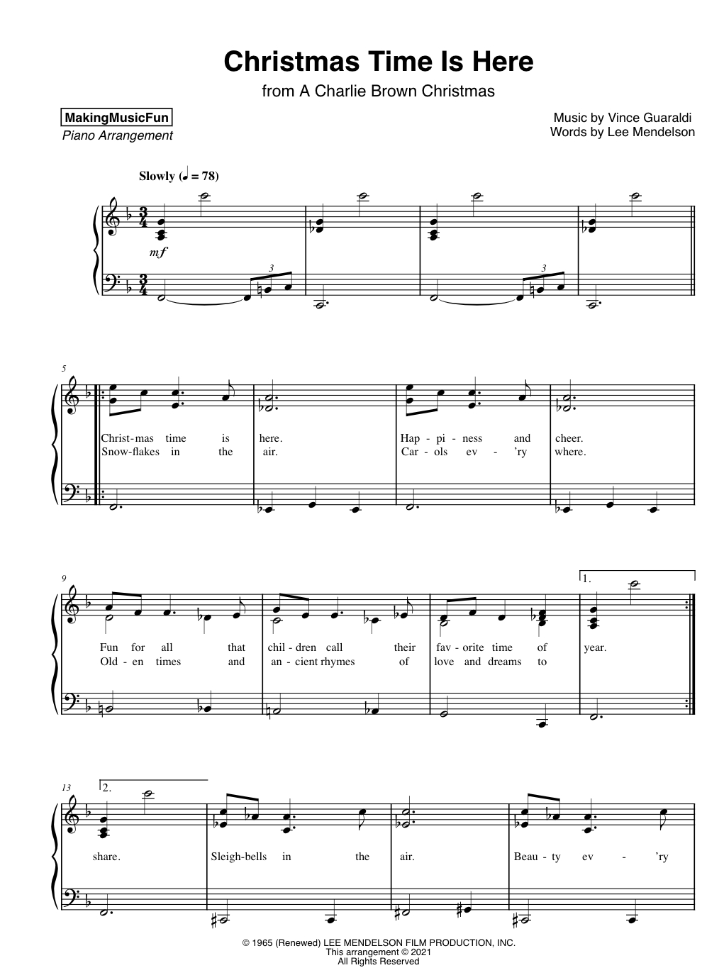 Christmas Time Is Here (Charlie Brown) | Easy Piano Sheet Music throughout FREE Printable Christmas Sheet Music For Piano Beginners