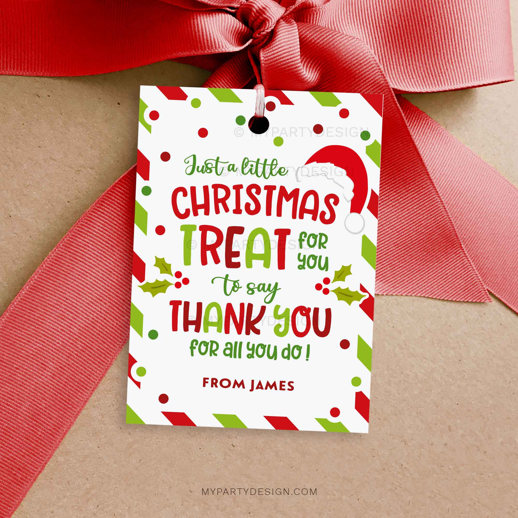 Christmas Treat To Say Thank You Gift Tag, Printable Pdf - My with regard to FREE Printable Christmas Thank You Tags