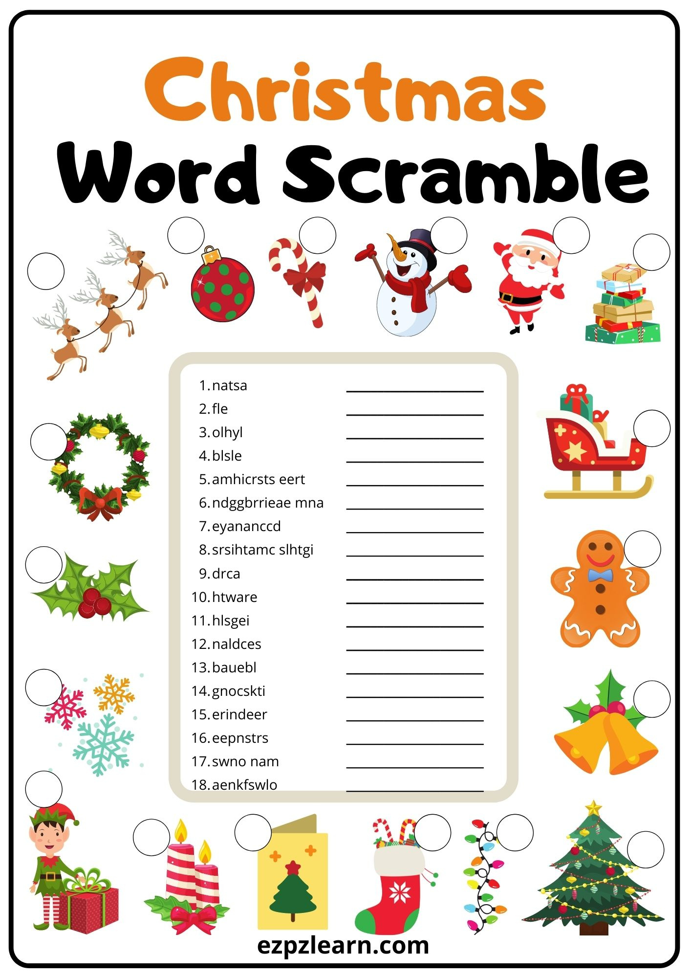 Christmas Word Scramble 2 - Ezpzlearn within FREE Printable Christmas Unscramble Words