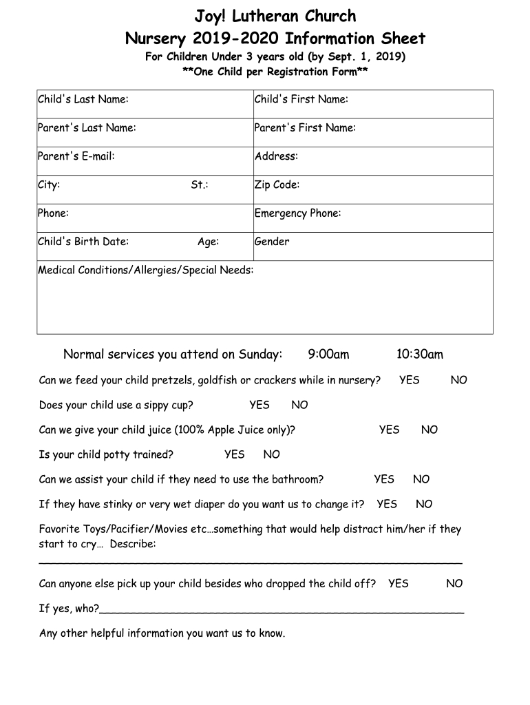 Church Nursery Information Sheet: Fill Out &amp;amp; Sign Online | Dochub with FREE Printable Church Nursery Forms