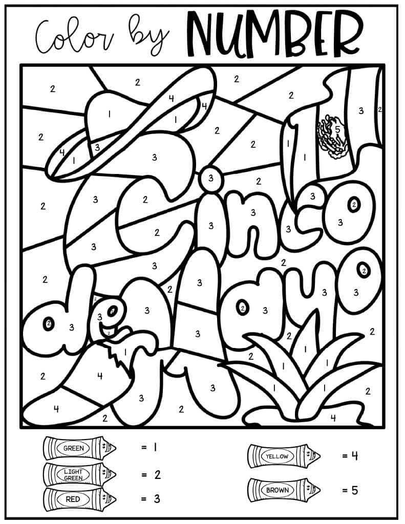 Cinco De Mayo Colornumber - Kids Activity Zone in FREE Printable Cinco De Mayo Worksheets