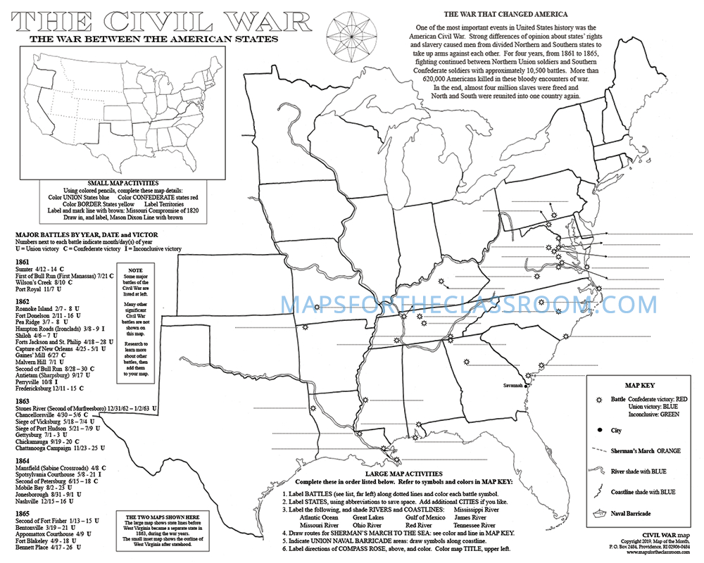 Civil War Map - Maps For The Classroom throughout Free Printable Civil War Maps