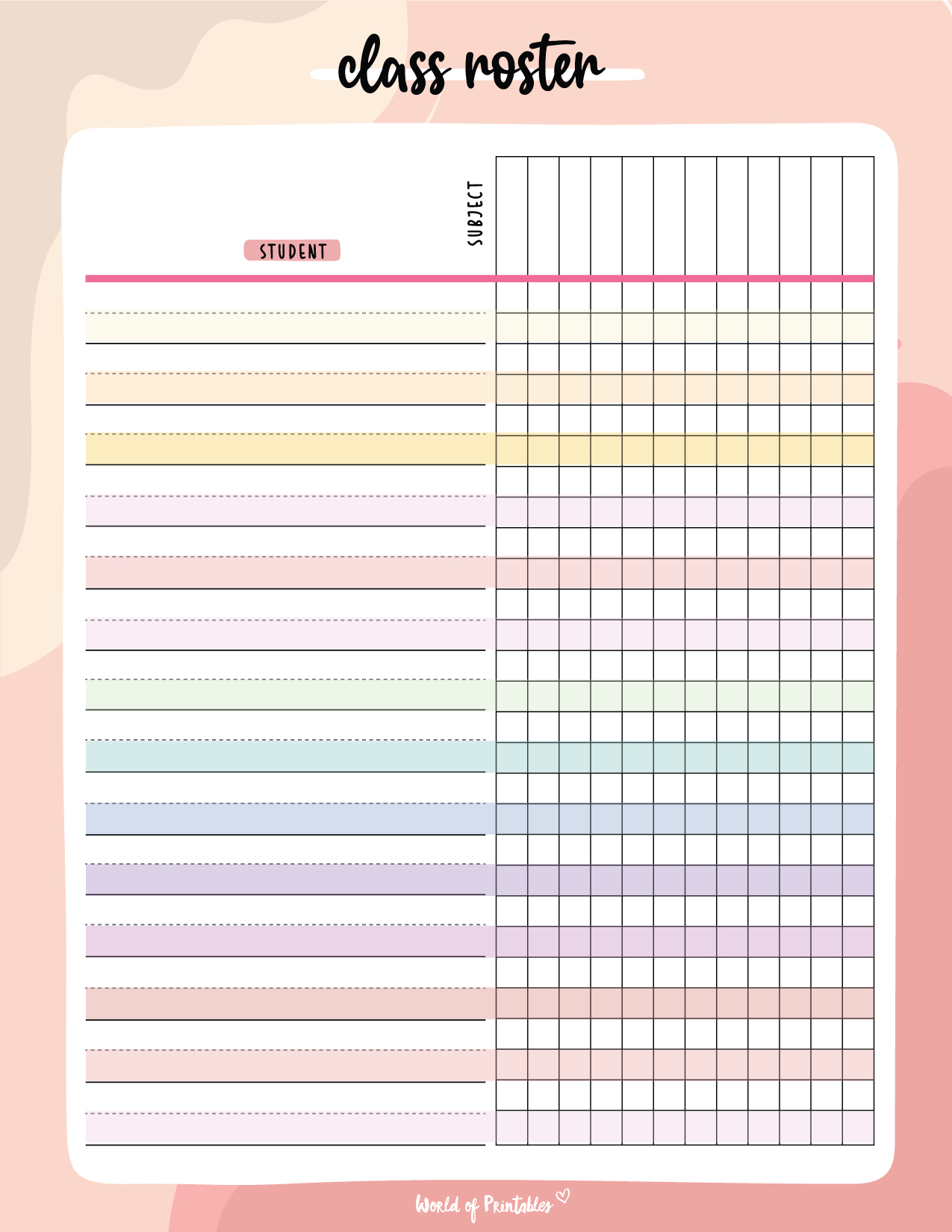 Class Roster Templates - World Of Printables inside FREE Printable Class Roster Template