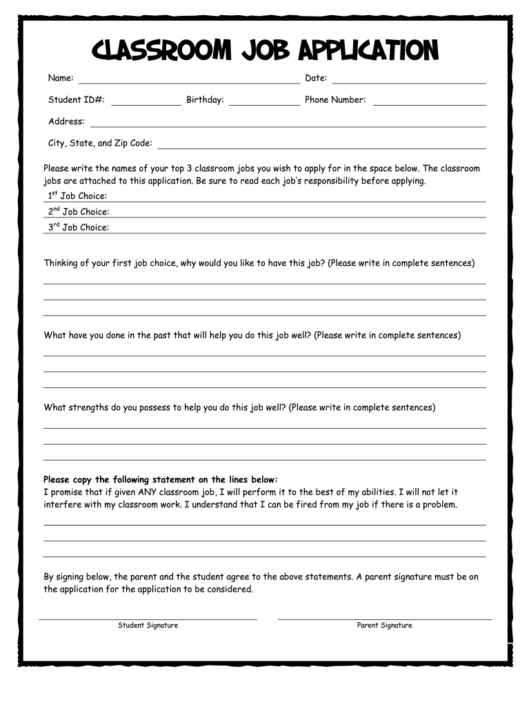 Classroom Job Application Form - Fill Online, Printable, Fillable with regard to Free Printable Classroom Job Application