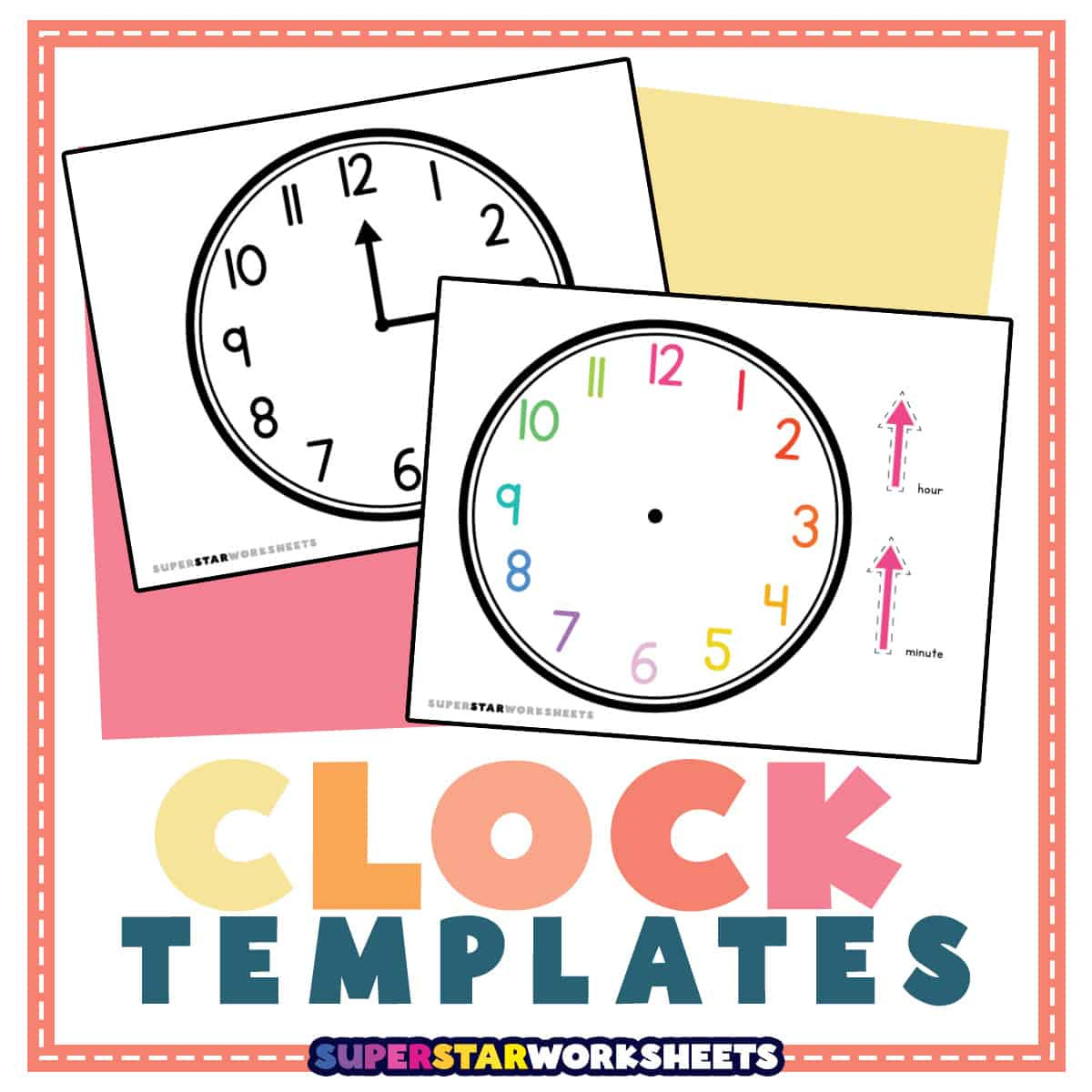 Clock Template (Free Printables) - Superstar Worksheets inside FREE Printable Clock Hands Template
