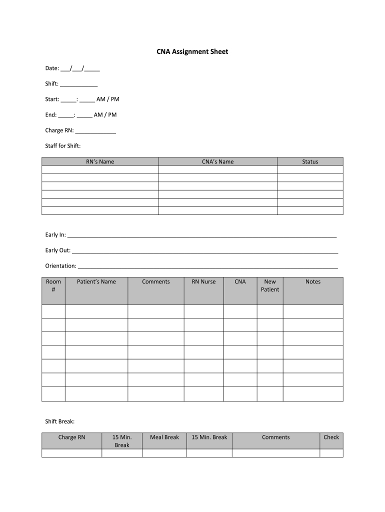 Cna Assignment Sheet Form - Fill Online, Printable, Fillable within FREE Printable Cna Report Sheets