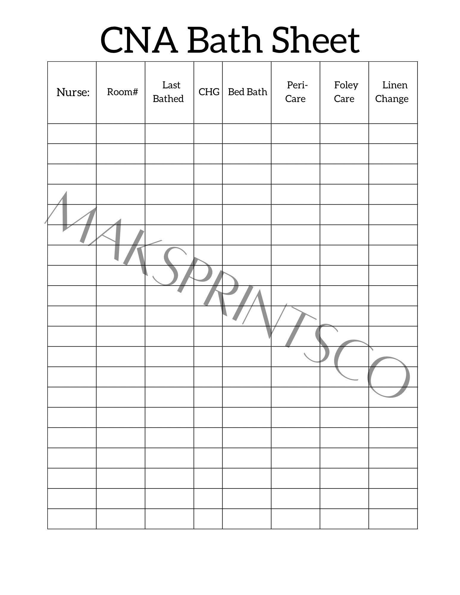 Cna Bath Report Sheet// Document - Etsy with Free Printable Cna Shower Sheets
