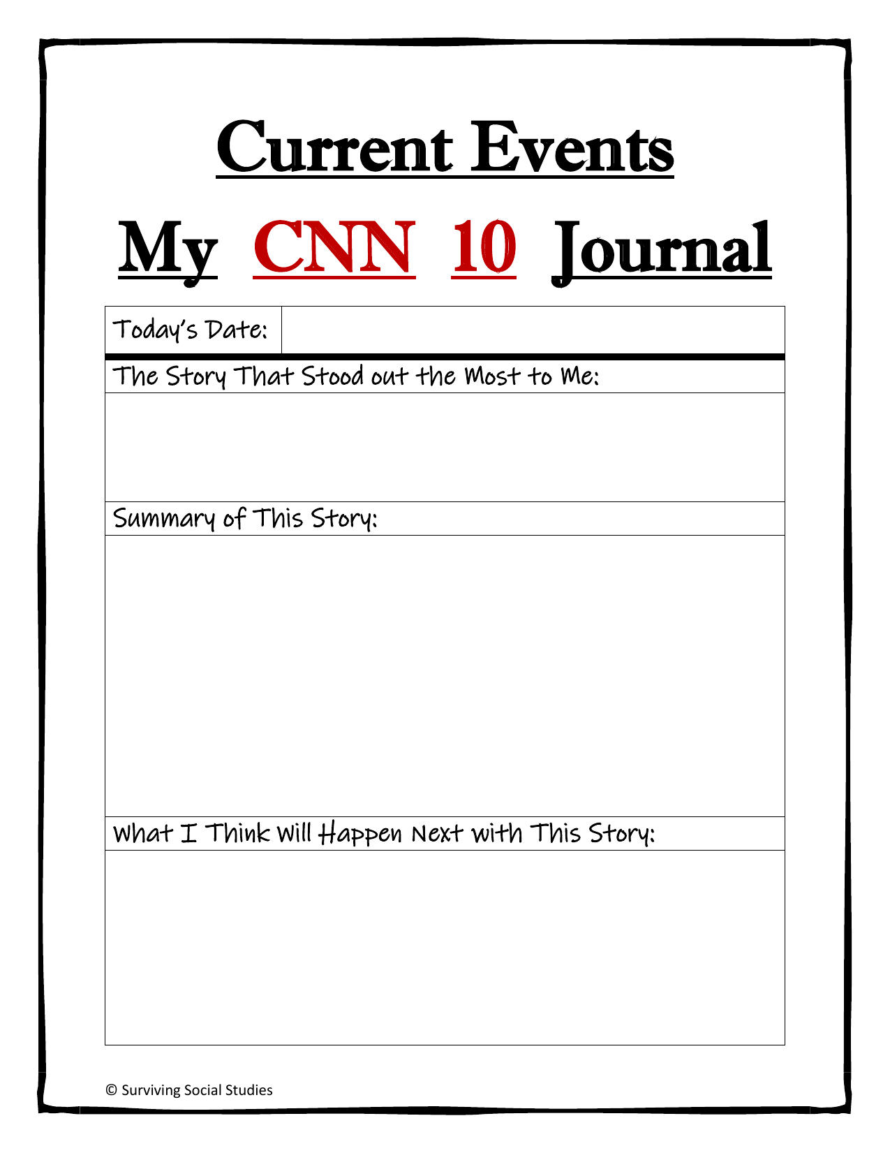 Cnn 10 Current Events Journal Worksheet with regard to FREE Printable Cnn 10 Worksheet