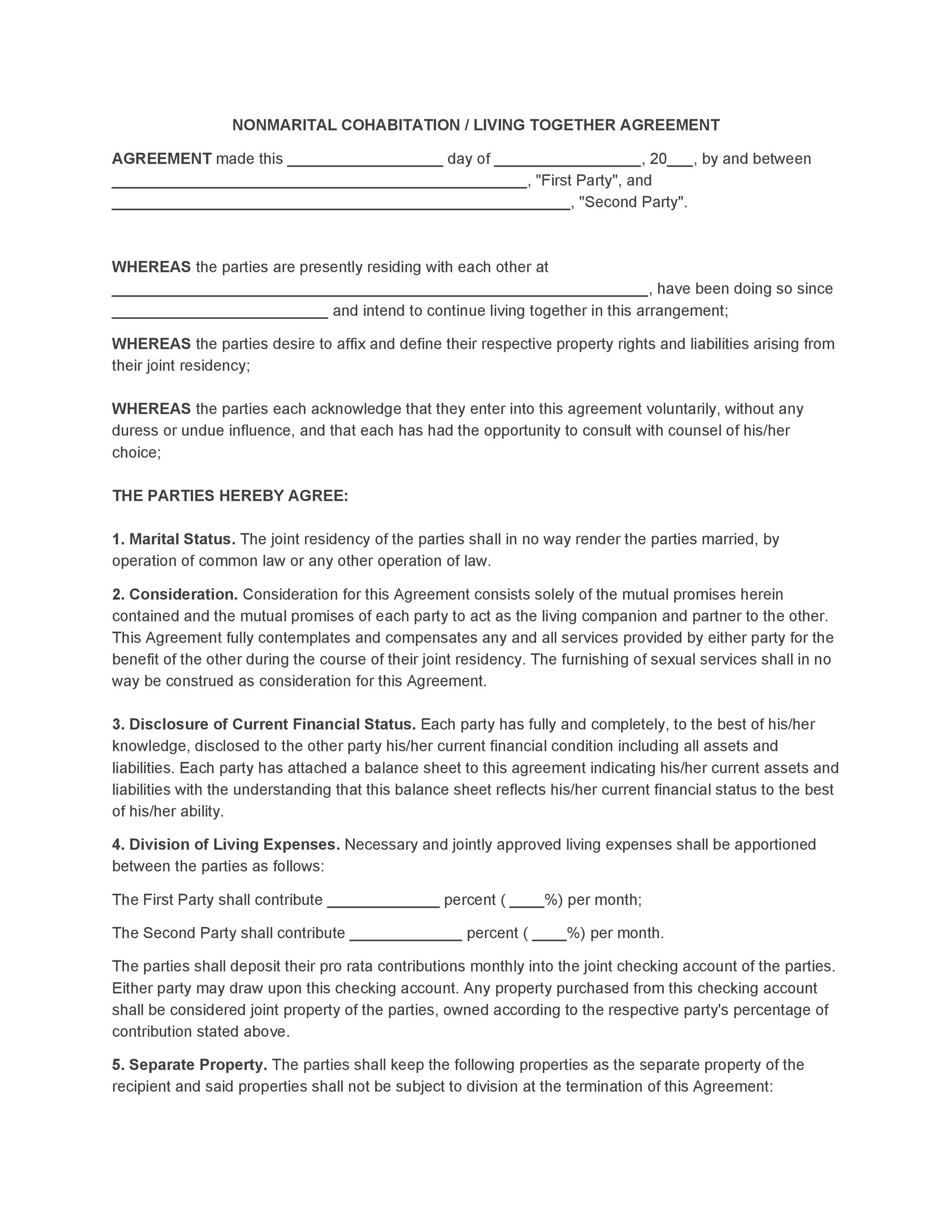 Cohabitation Agreement - 30+ Free Templates &amp;amp; Forms ᐅ Templatelab in FREE Printable Cohabitation Agreement Template