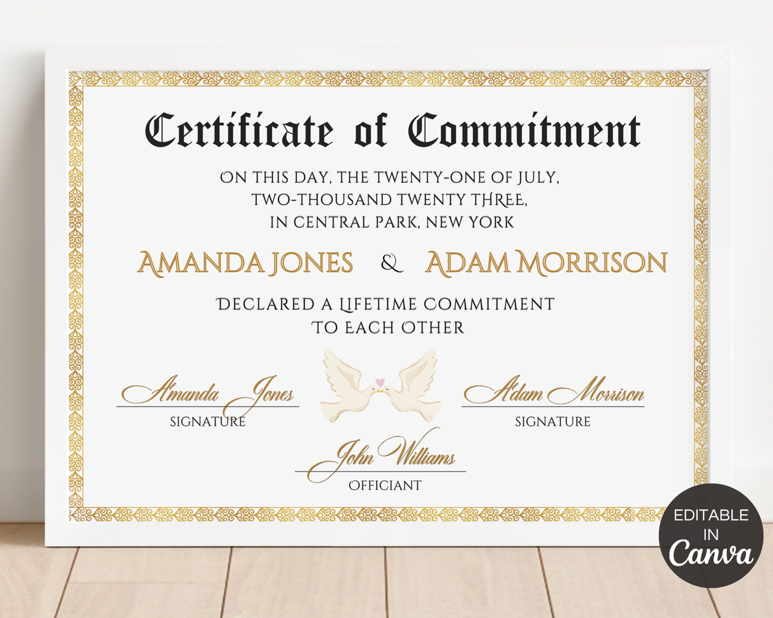 Commitment Certificate Template, Printable Certificate Of regarding Free Printable Commitment Ceremony Certificate
