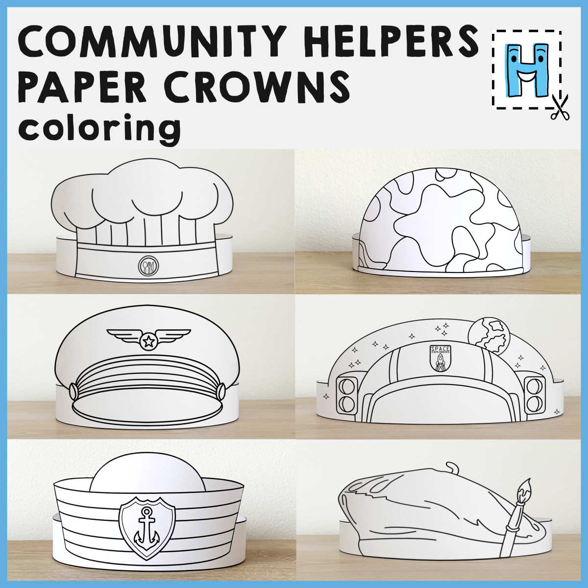 Community Helpers Paper Hats Career Day Printable Paper Coloring pertaining to FREE Printable Community Helper Hats Printable