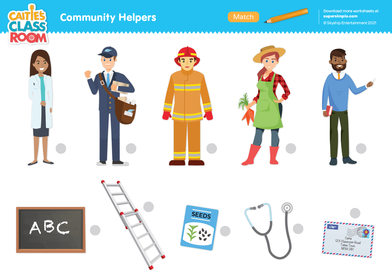 Community Helpers Worksheet - Match - Super Simple for Free Printable Community Helpers Worksheets