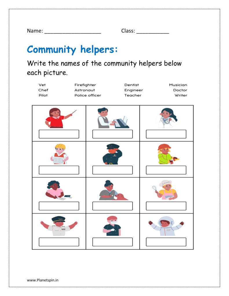 Community Helpers Worksheets For Kindergarten | Planetspin.in pertaining to FREE Printable Community Helpers Matching Worksheet