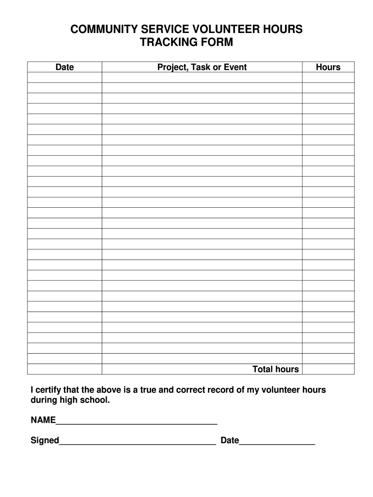 Community Service Volunteer Hours Tracking Form - Fill Online within Free Printable Community Service Hours Log Sheet