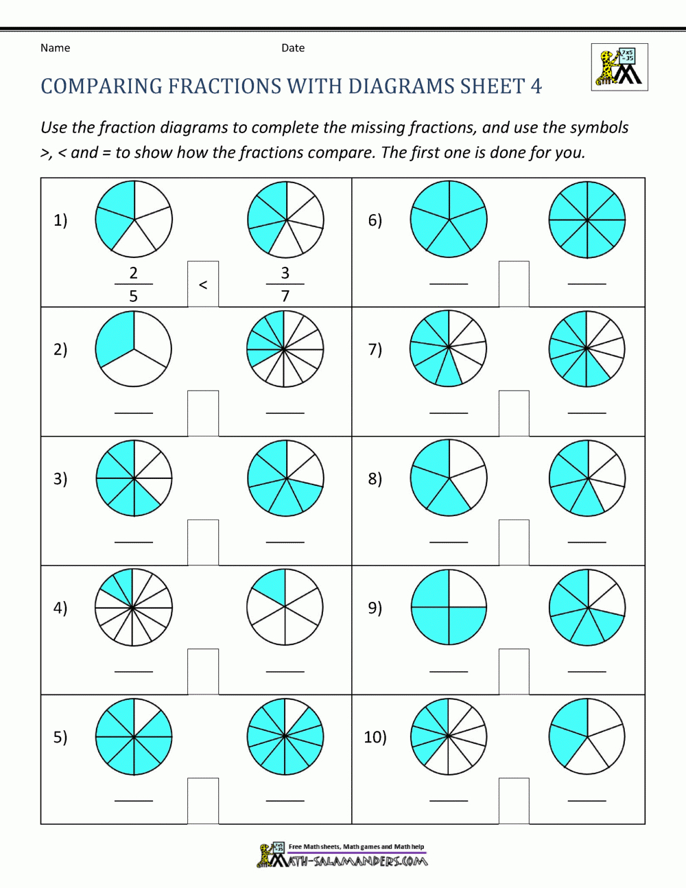 Comparing Fractions Worksheet within Free Printable Comparing Fractions Worksheets