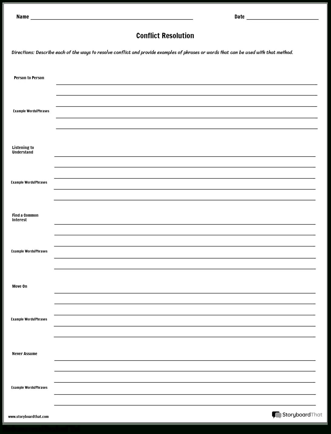 Conflict Resolution Worksheetstoryboard That regarding FREE Printable Conflict Resolution Worksheets For Adults