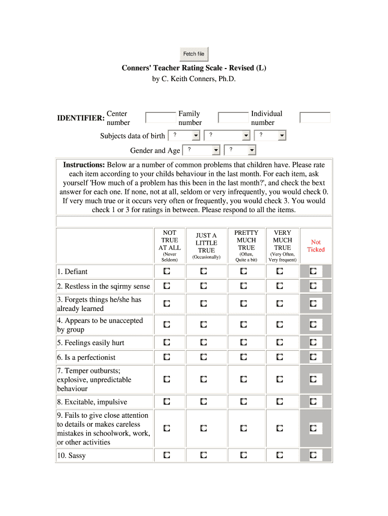 Conners Teacher Rating Scale - Revised Form - Fill Online intended for FREE Printable Conners Rating Scale For Teachers