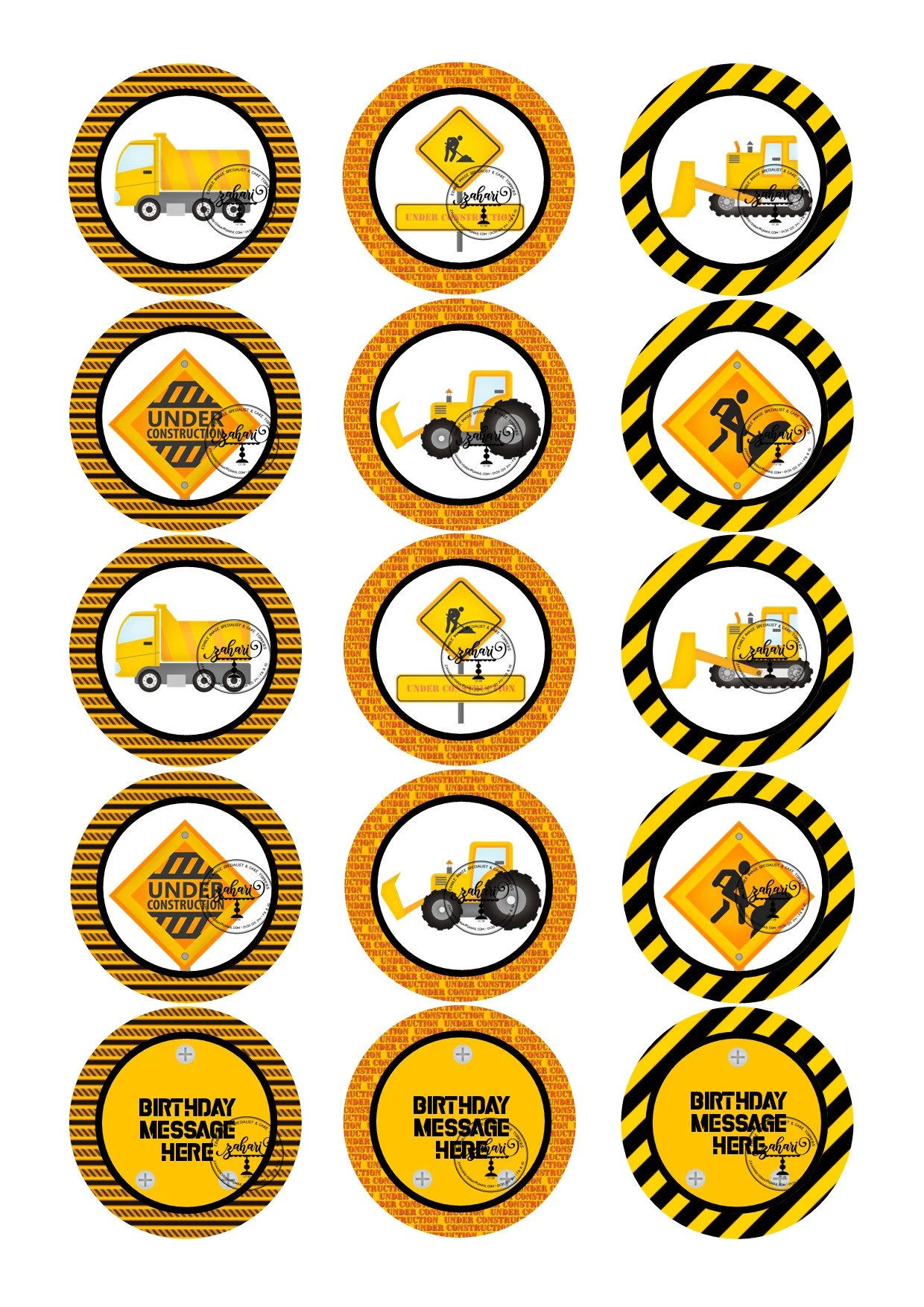 Construction Edible Cupcake Toppers- 15, 2Inch Rounds Icing – Add with Free Printable Construction Cupcake Toppers