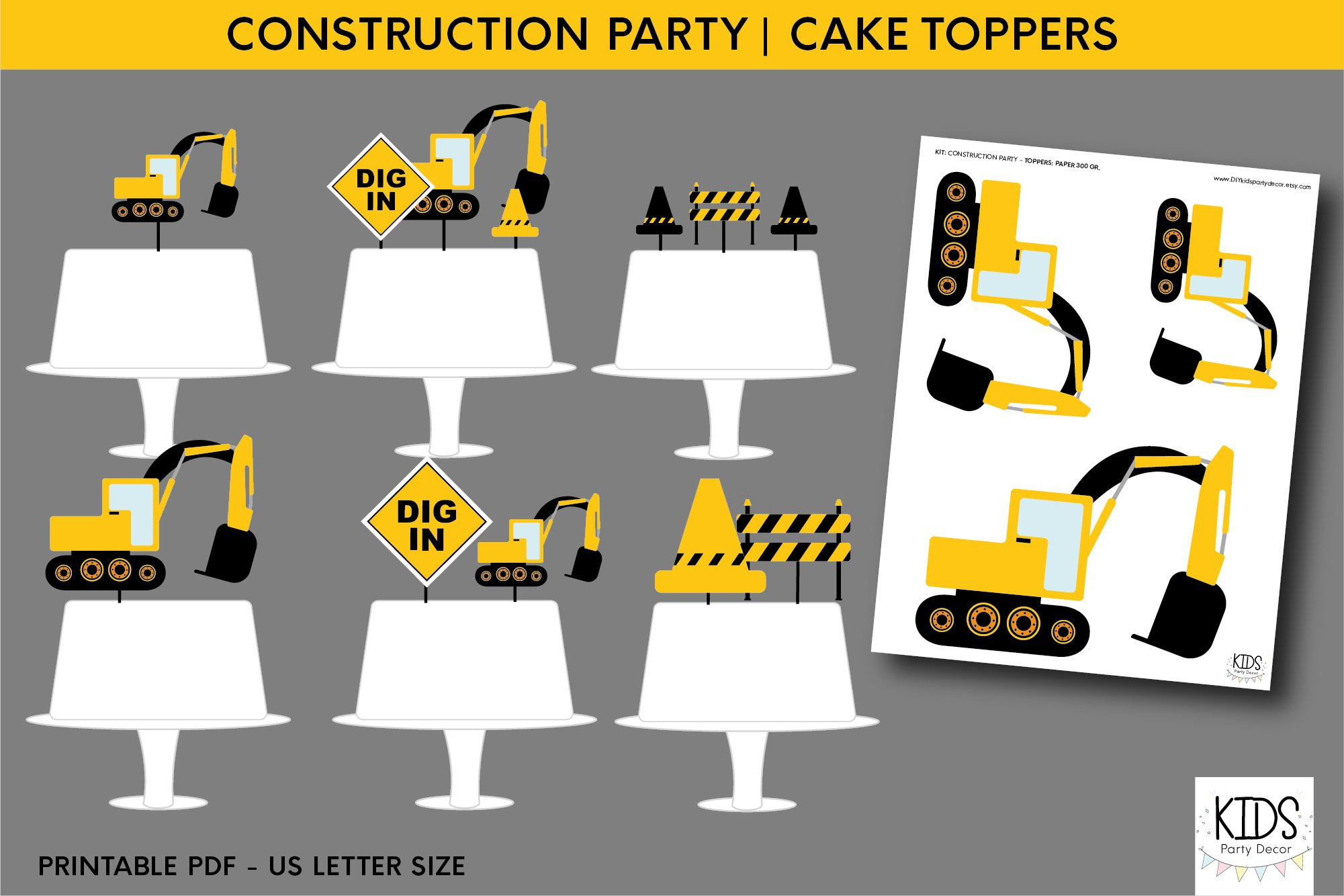 Construction Party Cake Topper, Birthday Party (484175) inside FREE Printable Construction Cake Toppers