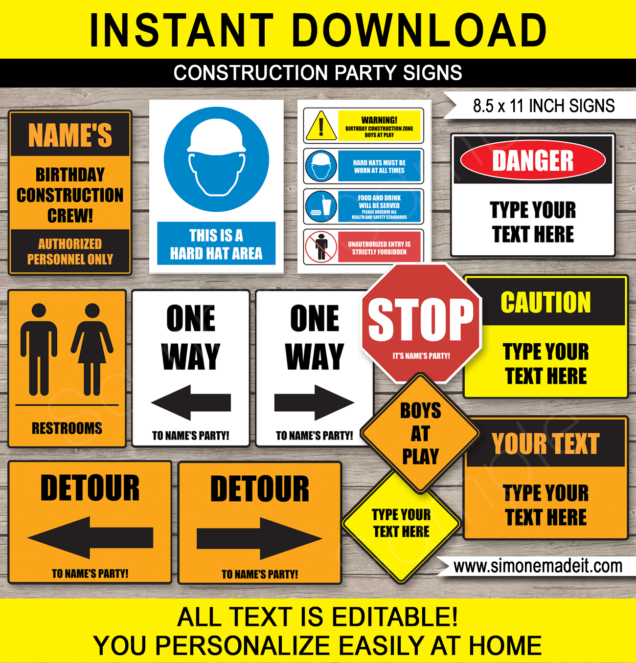 Construction Party Signs - 8.5X11 Inches (A4) throughout Free Printable Construction Zone Signs