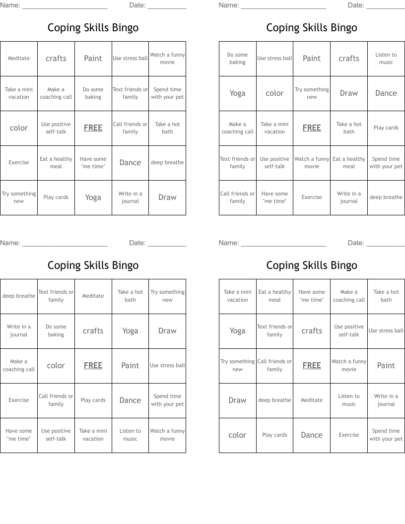 Coping Skills Bingo - Wordmint with regard to Free Printable Coping Skills Bingo Cards