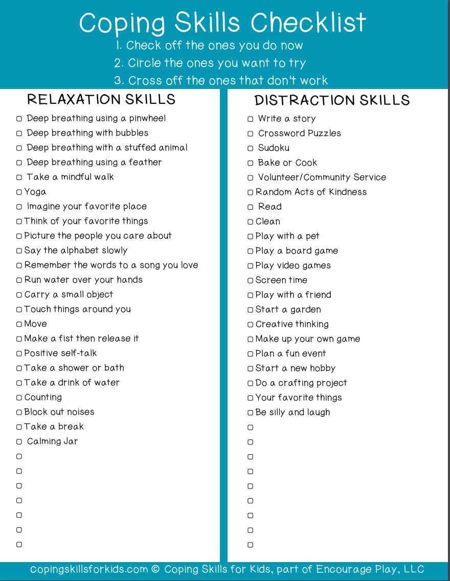 Coping Skills Checklist - Teachervision with regard to Free Printable Coping Skills Lists For Adults