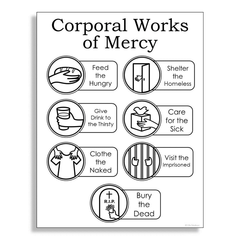 Corporal Works Of Mercy Catholic Coloring Page Activity And Poster with regard to FREE Printable Corporal and Spiritual Works of Mercy Worksheet