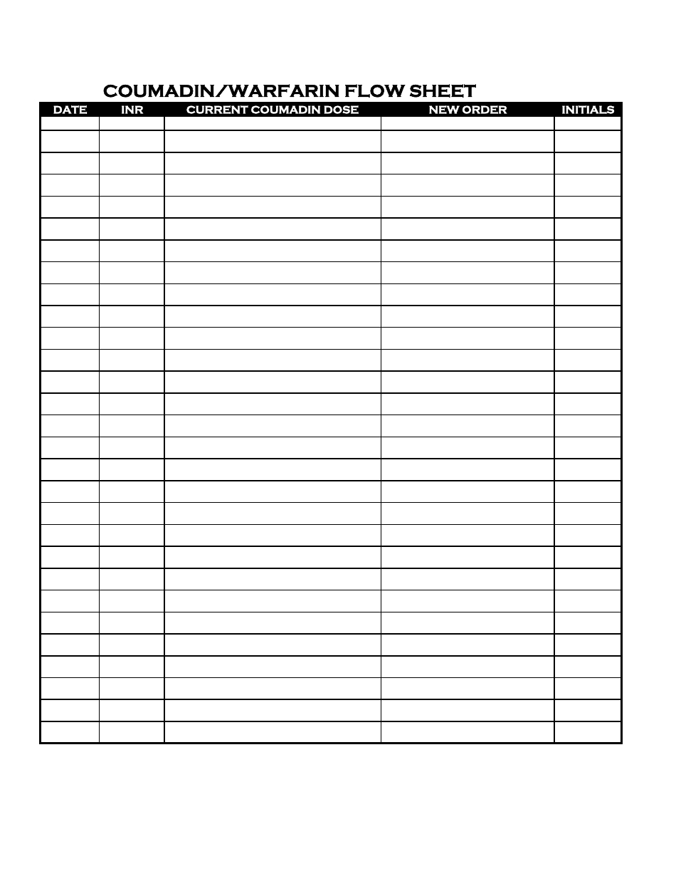 Coumadin/Warfarin Flow Sheet Download Printable Pdf | Templateroller intended for Free Printable Coumadin Flow Sheet