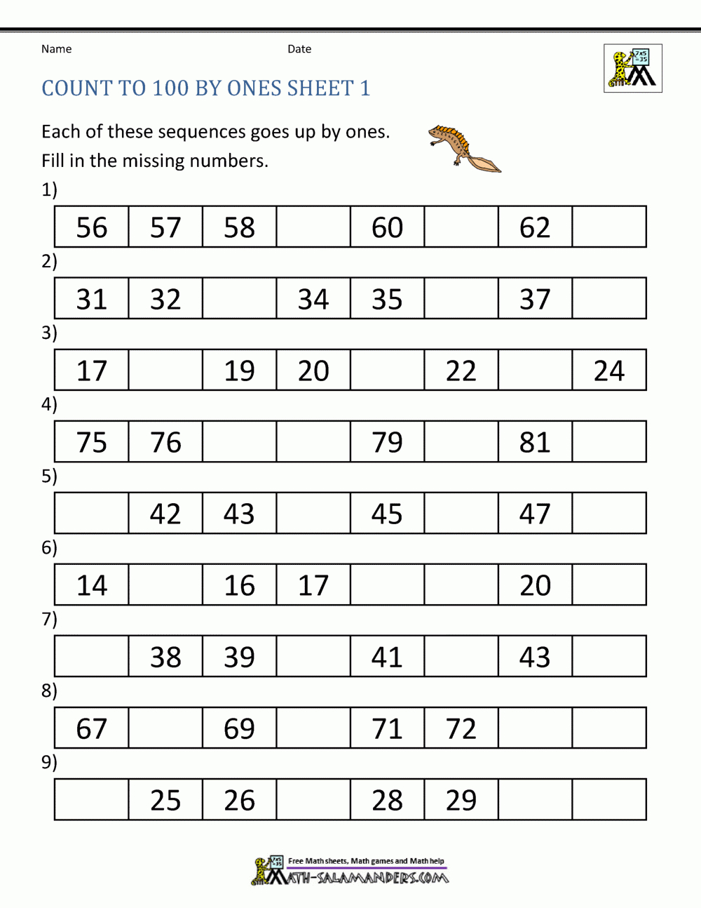 Count To 100Ones for FREE Printable Counting to 100 Worksheets