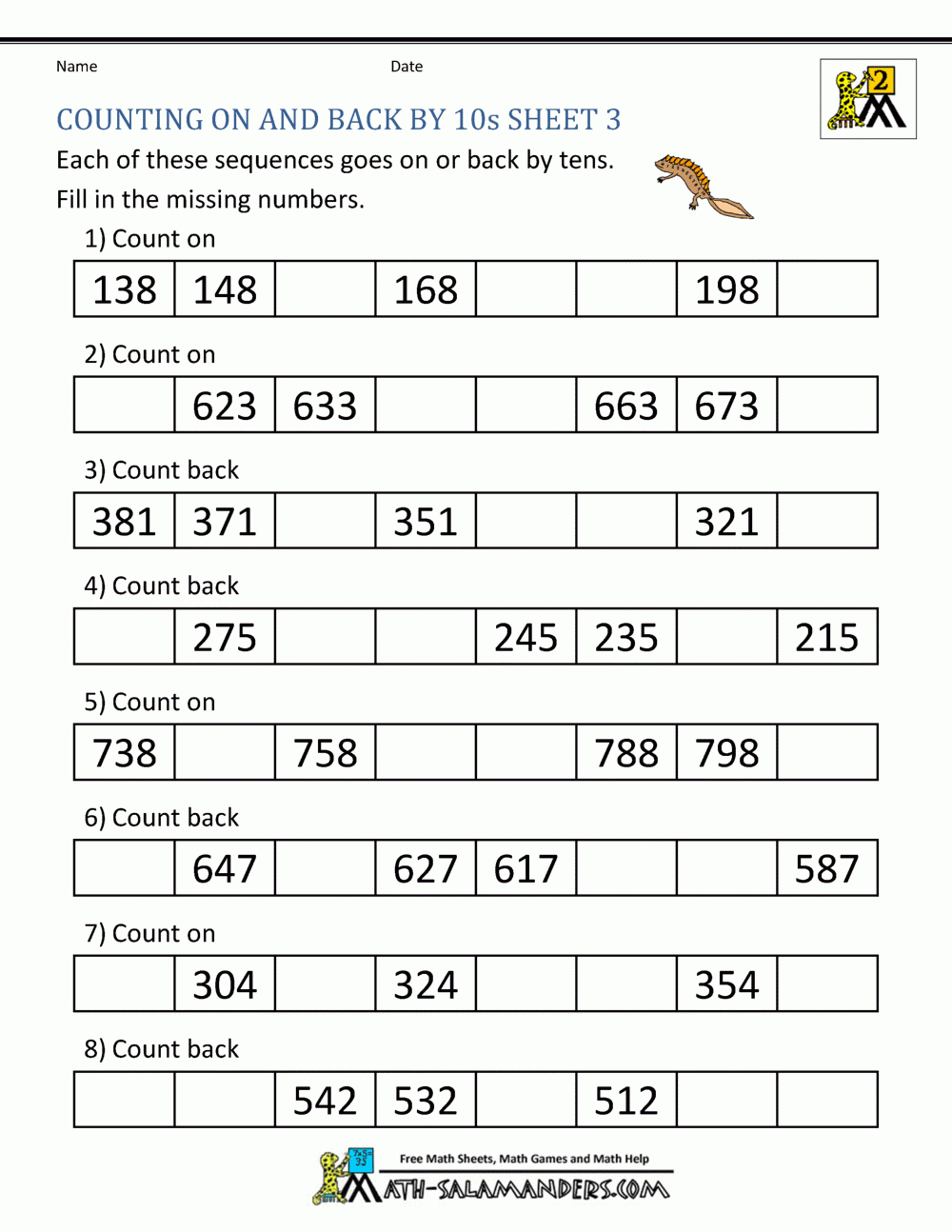 Counttens Worksheets for Free Printable Counting By Tens Worksheets