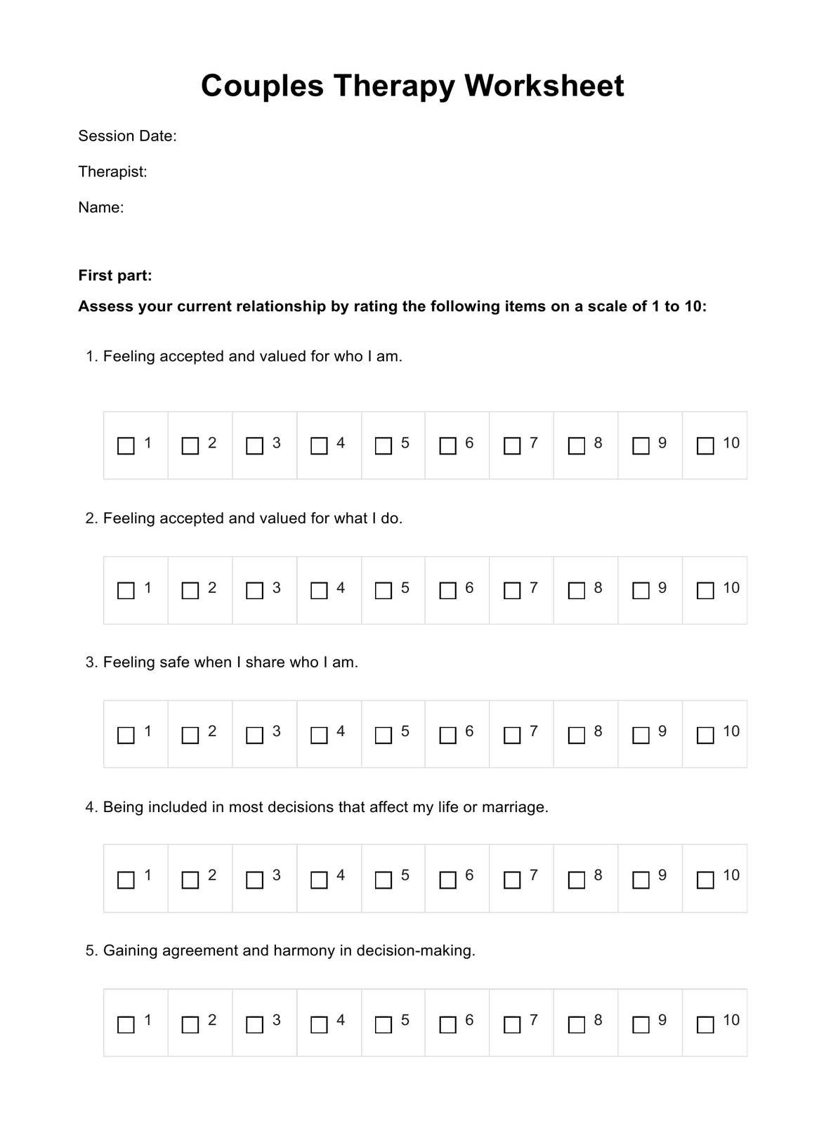 Couples Therapy Worksheets pertaining to Free Printable Couples Communication Worksheets