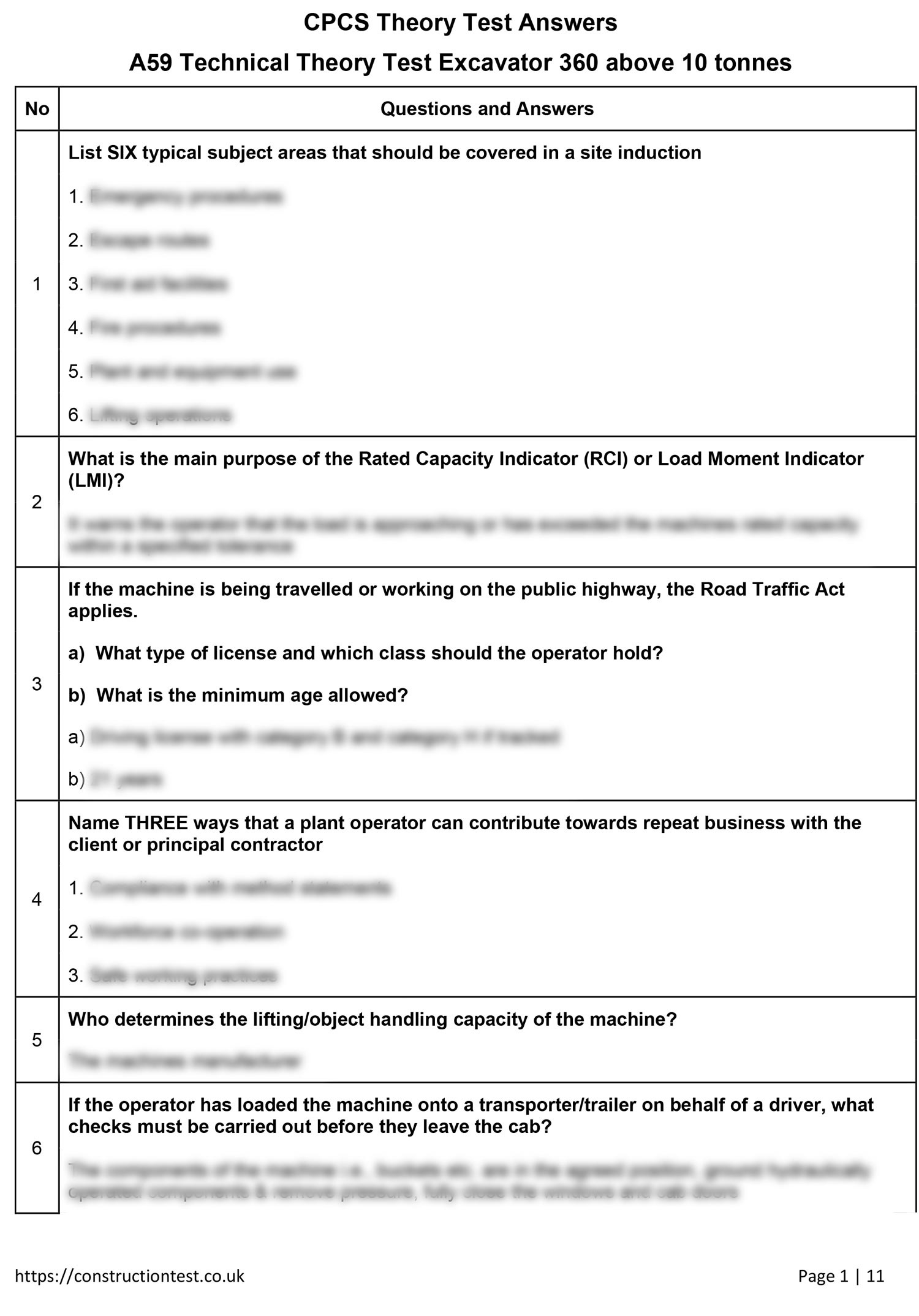 Cpcs 360 Excavator Mock Test 2025 Theory Questions &amp;amp; Answers (A59) with regard to Free Printable Cpc Exam Questions