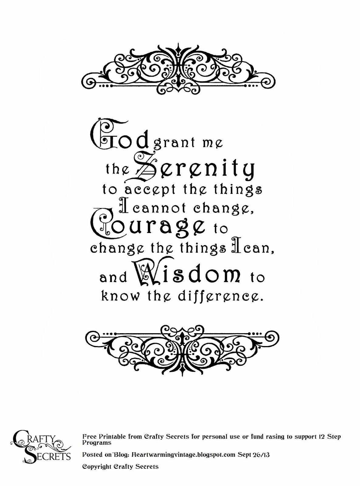 Crafty Secrets Heartwarming Vintage Ideas And Tips: Free Serenity with regard to FREE Printable Copy of the Serenity Prayer