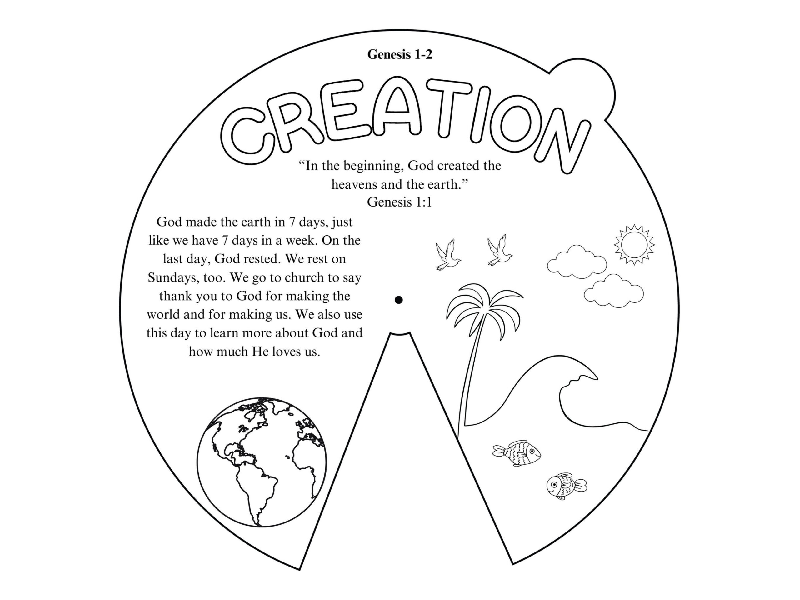 Creation Story Coloring Wheel Printable Bible Lesson Kids Crafts throughout Free Printable Creation Wheel Printable