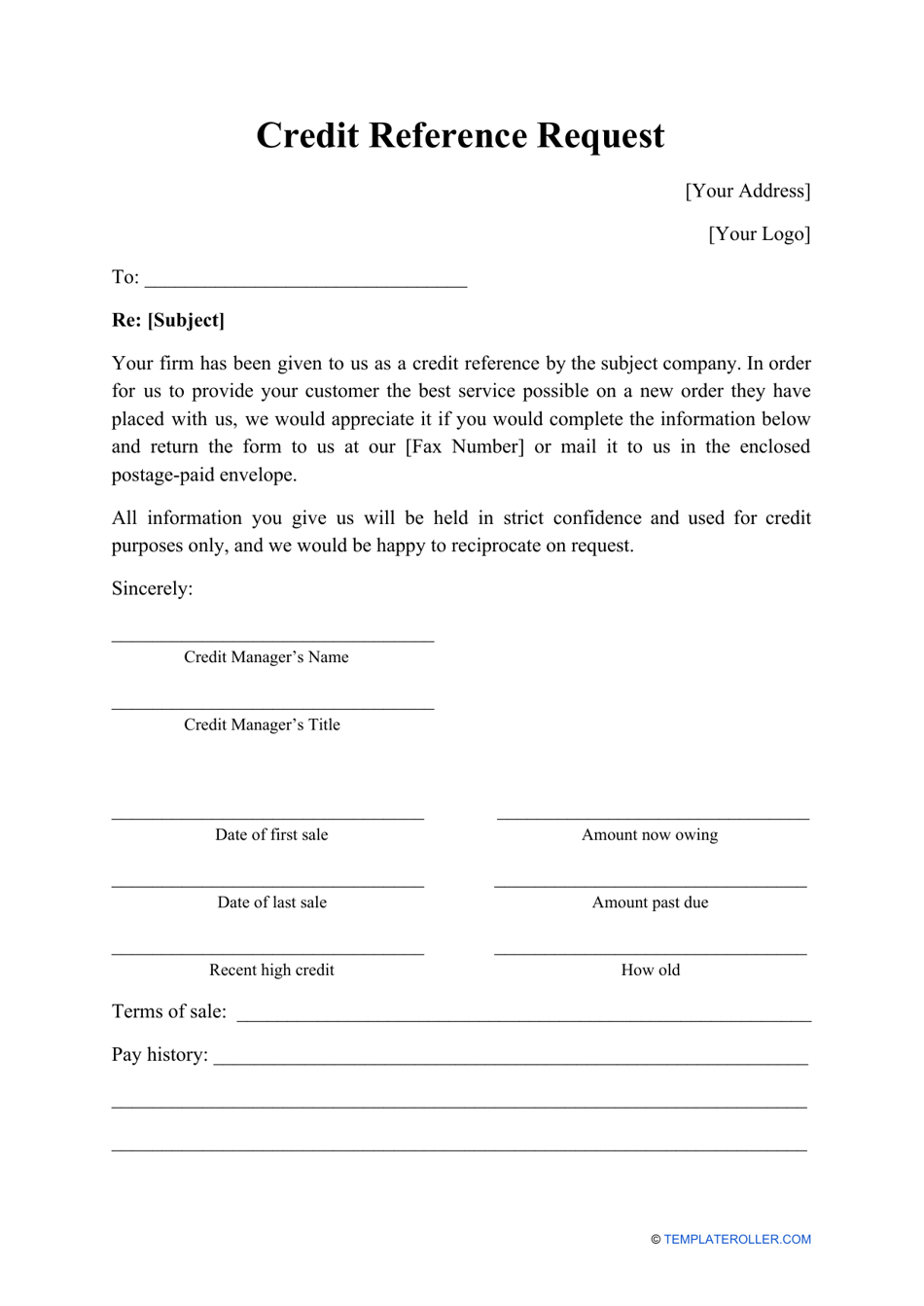 Credit Reference Request Form - Fill Out, Sign Online And Download with Free Printable Credit Reference Form
