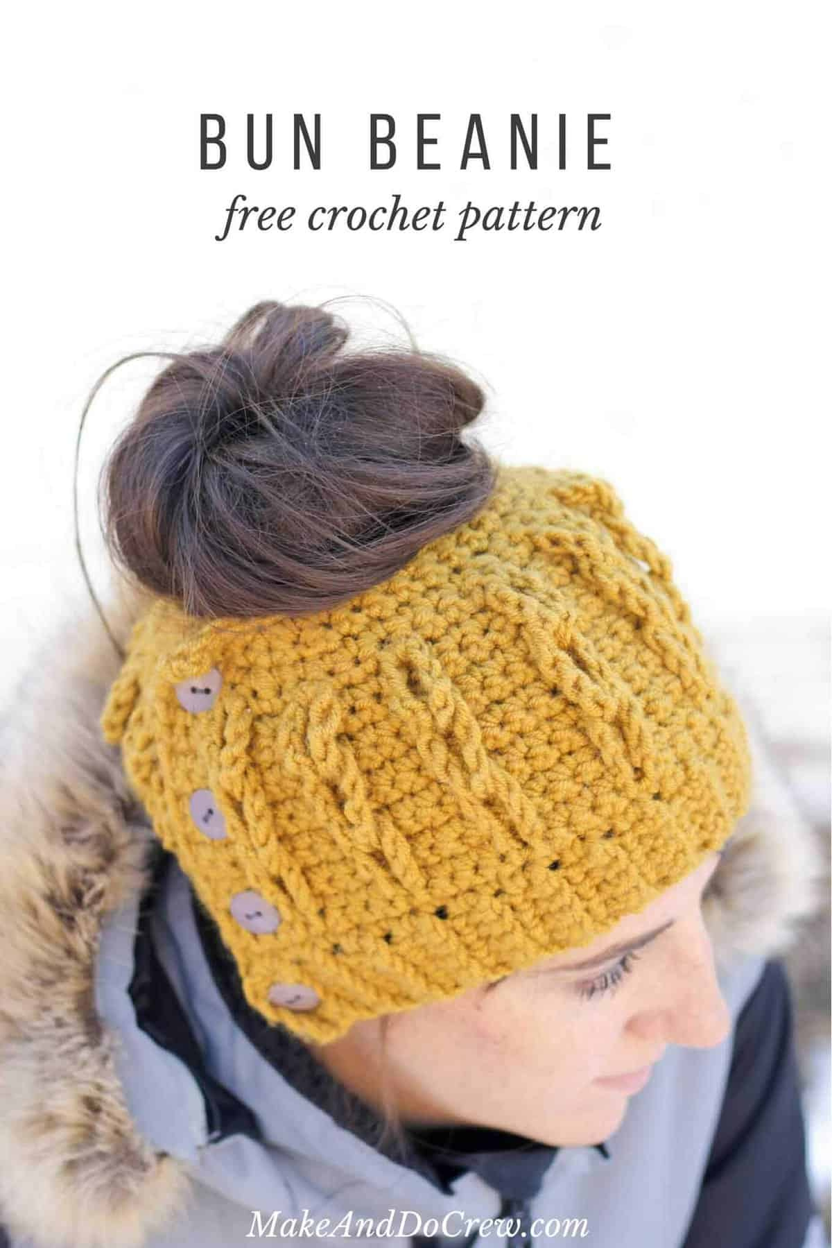 Crochet Bun Beanie With Faux Cables - Free Pattern And Video Tutorial! intended for FREE Printable Crochet Ponytail Hat Patterns