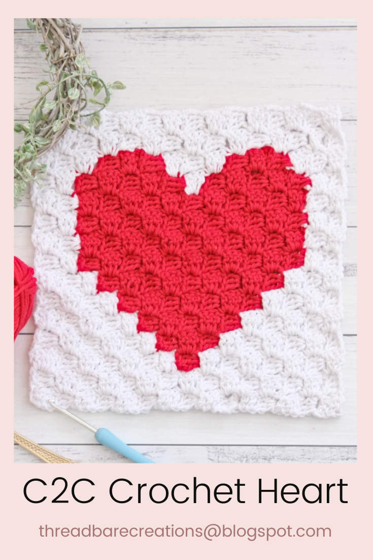 Crochet} Free C2C Crochet Heart Block - Threadbare Creations within Free Printable C2C Crochet Patterns