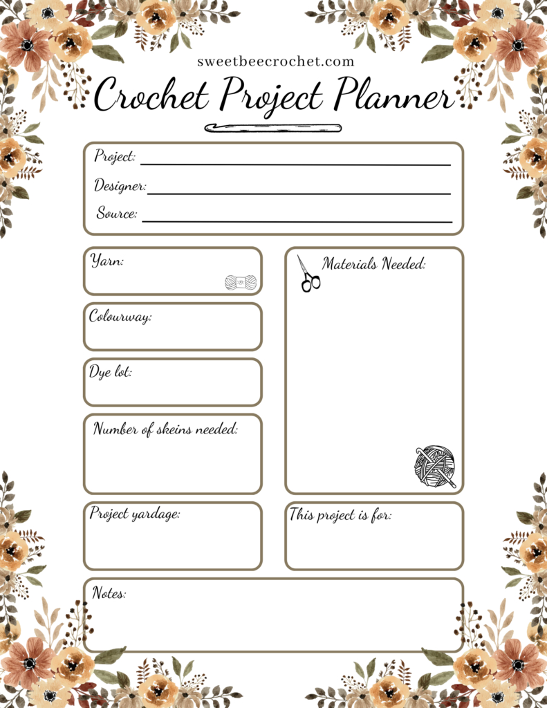 Crochet Project Planner - Free Printable - Sweet Bee Crochet in Free Printable Crochet Journal Template