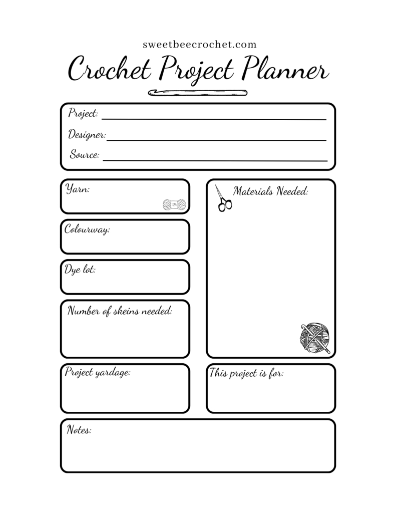 Crochet Project Planner - Free Printable - Sweet Bee Crochet intended for FREE Printable Crochet Journal Template