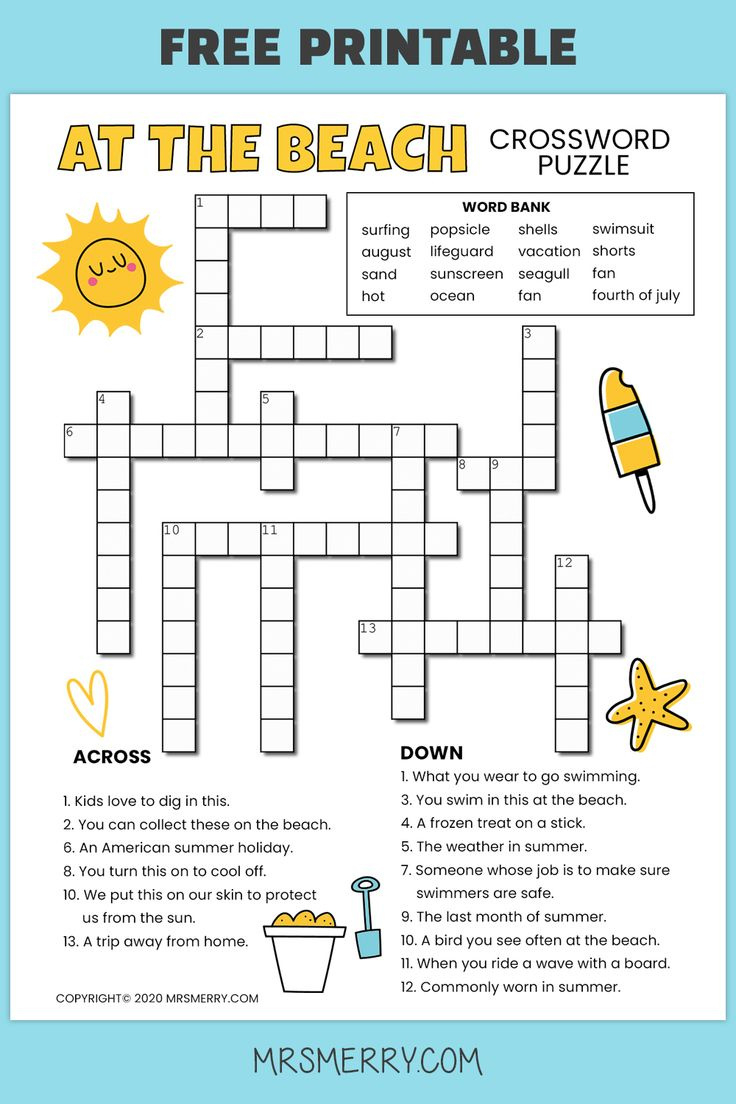 Crossword Puzzles For Kids - Summer Activity - Mrs. Merry throughout FREE Printable Crossword Puzzles For Elementary Students