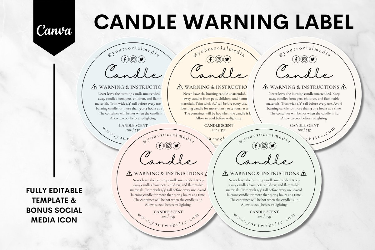 Custom Candle Warning Label Canva Template - 5 (3242604) with FREE Printable Candle Warning Labels Template
