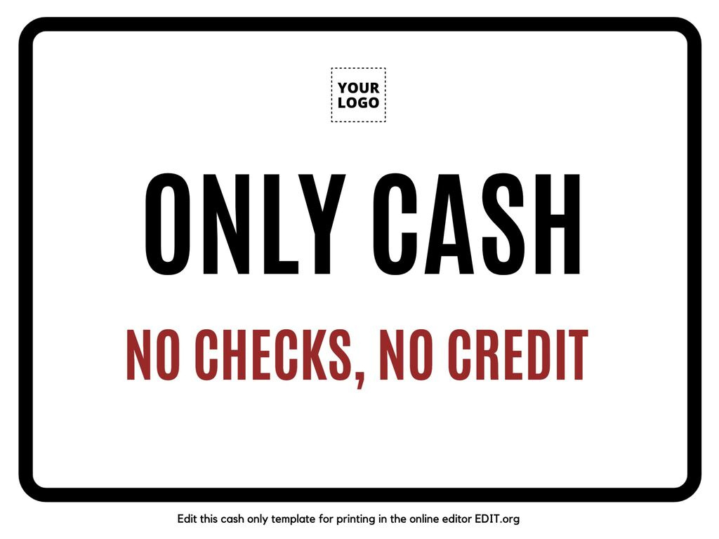 Customizable Cash Only Payment Signs regarding Free Printable Cash Only Sign Printable