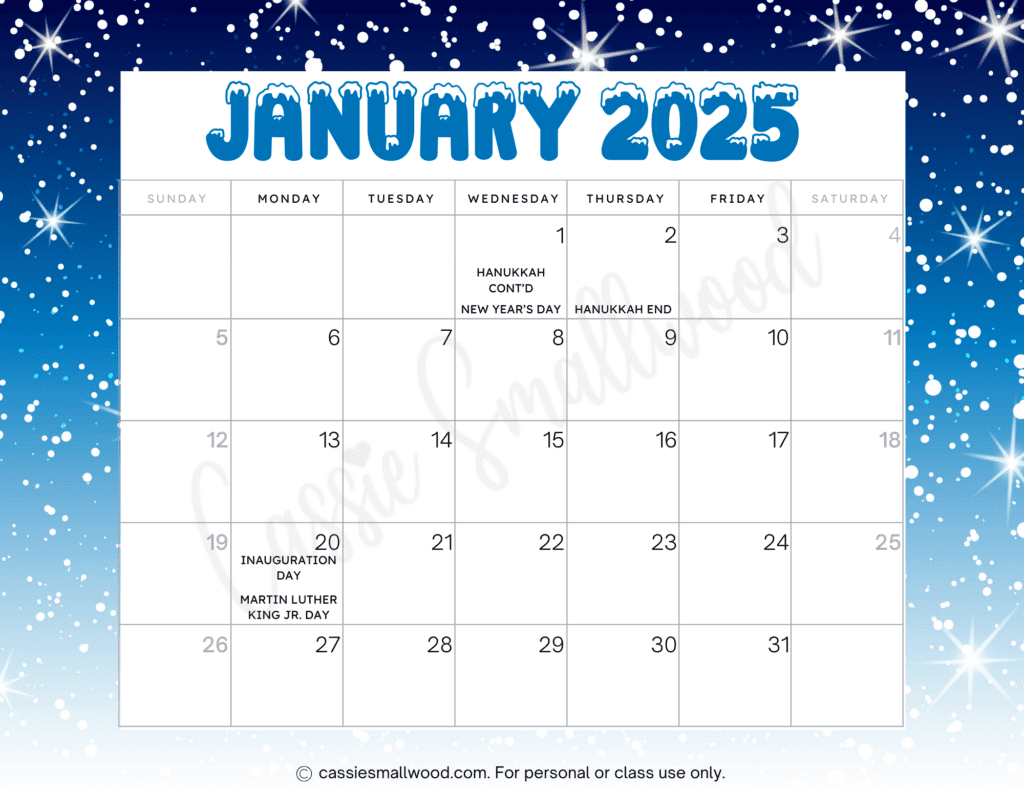 Cute 2025 Free Printable Monthly Calendars - Cassie Smallwood inside FREE Printable Calendar 2025 with Holidays FREE Download