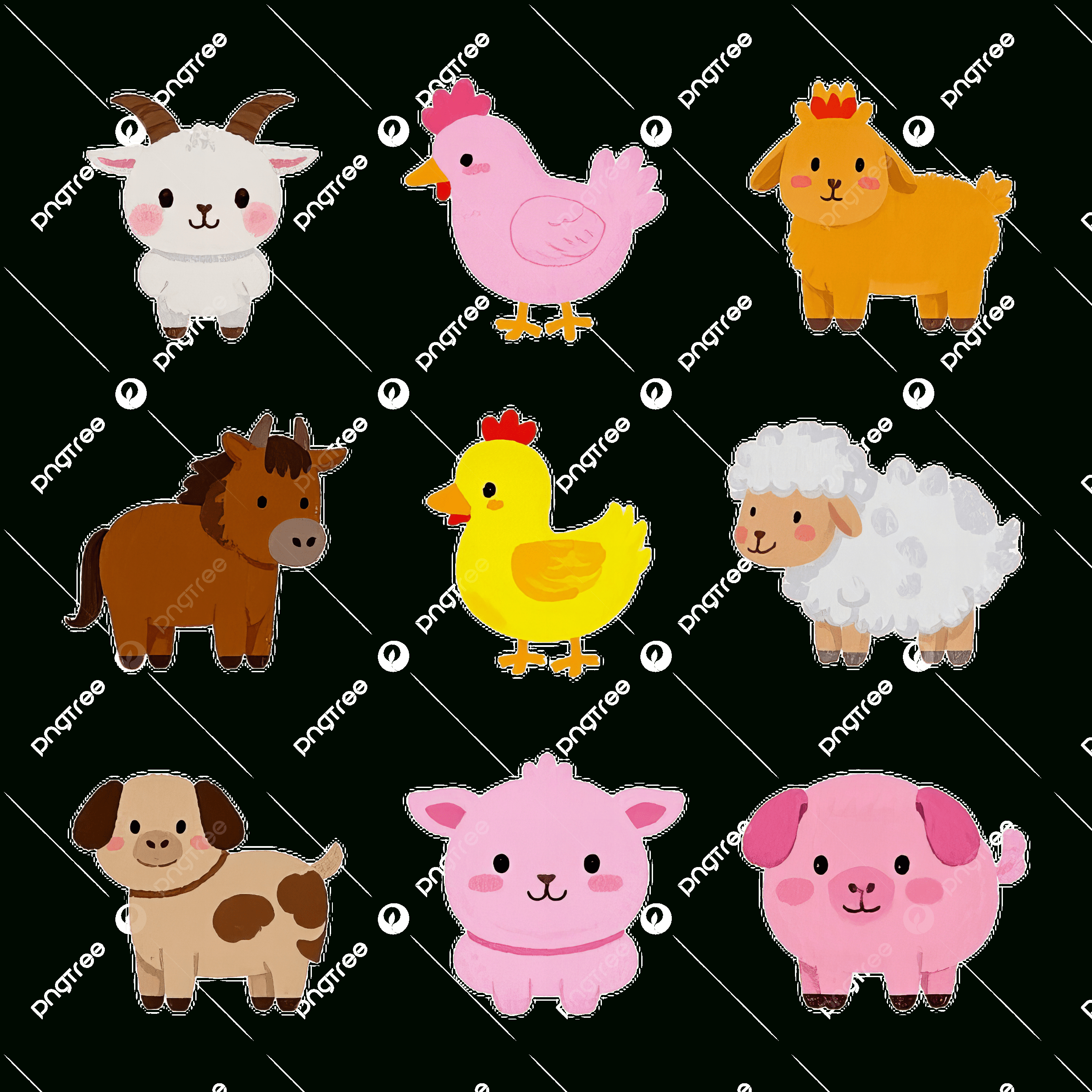 Cute Cartoon Farm Animals Adorable Livestock Illustrations Kawa within FREE Printable Clip Art Animals