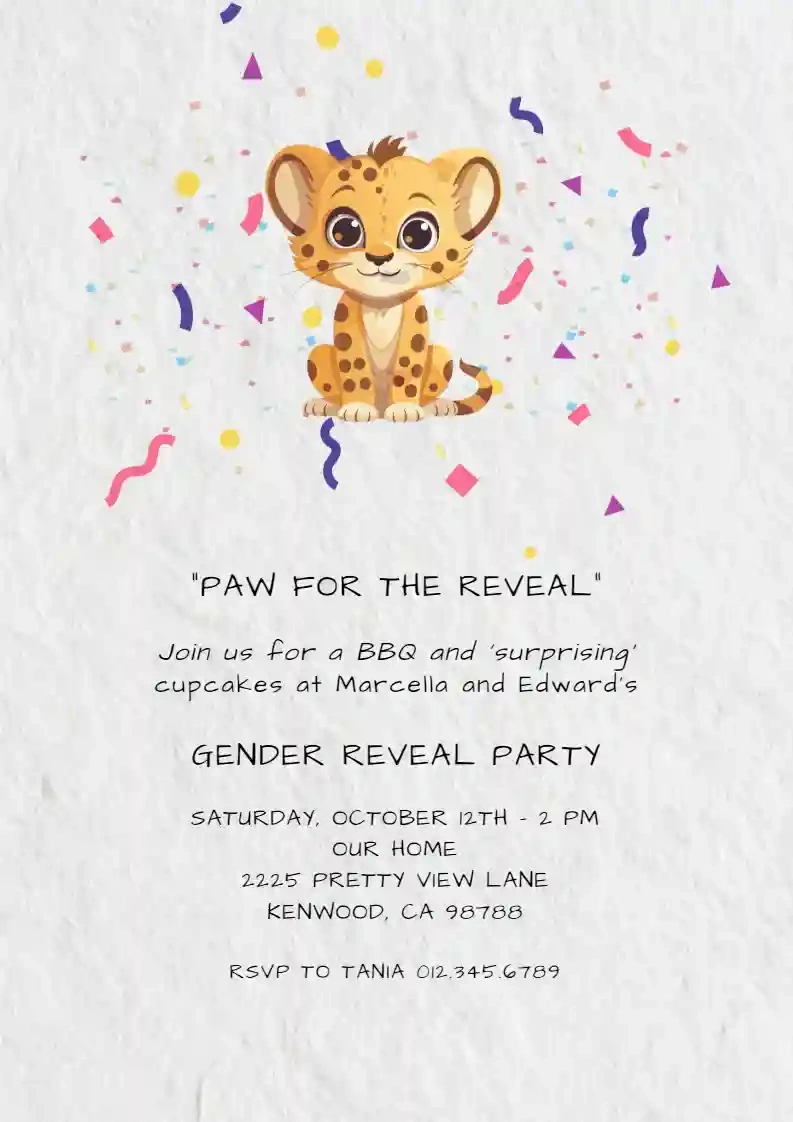Cute Cheetah Cub - Free Gender Reveal Invitation Templates | Invitanku with regard to Free Printable Cheetah Birthday Invitations