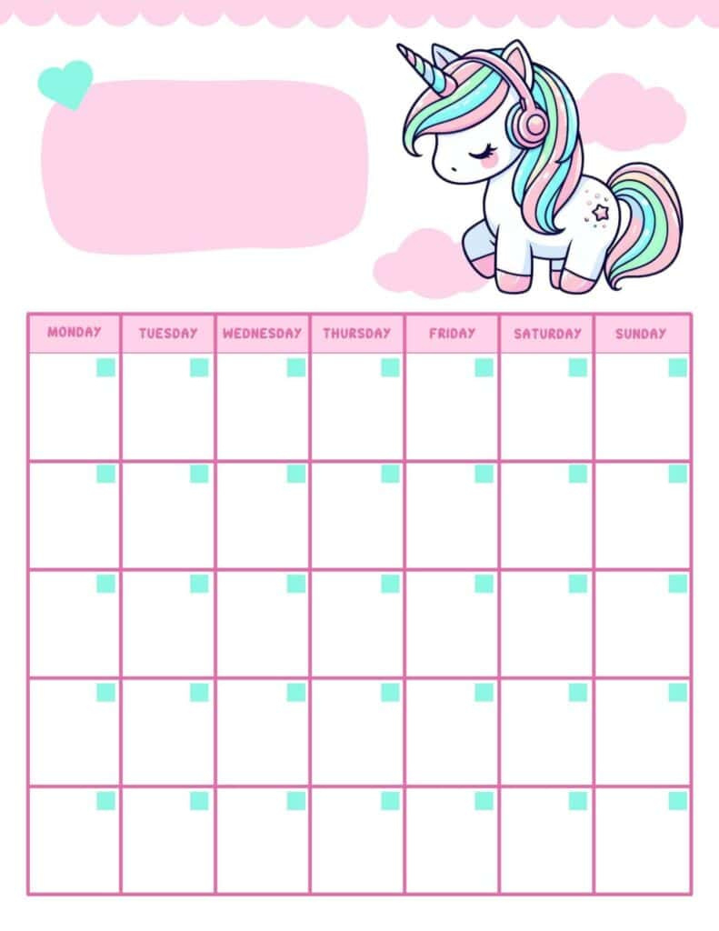 Cute Kawaii Calendars - Free Printable Monthly Calendar Templates! in FREE Printable Calendar Templates Cute