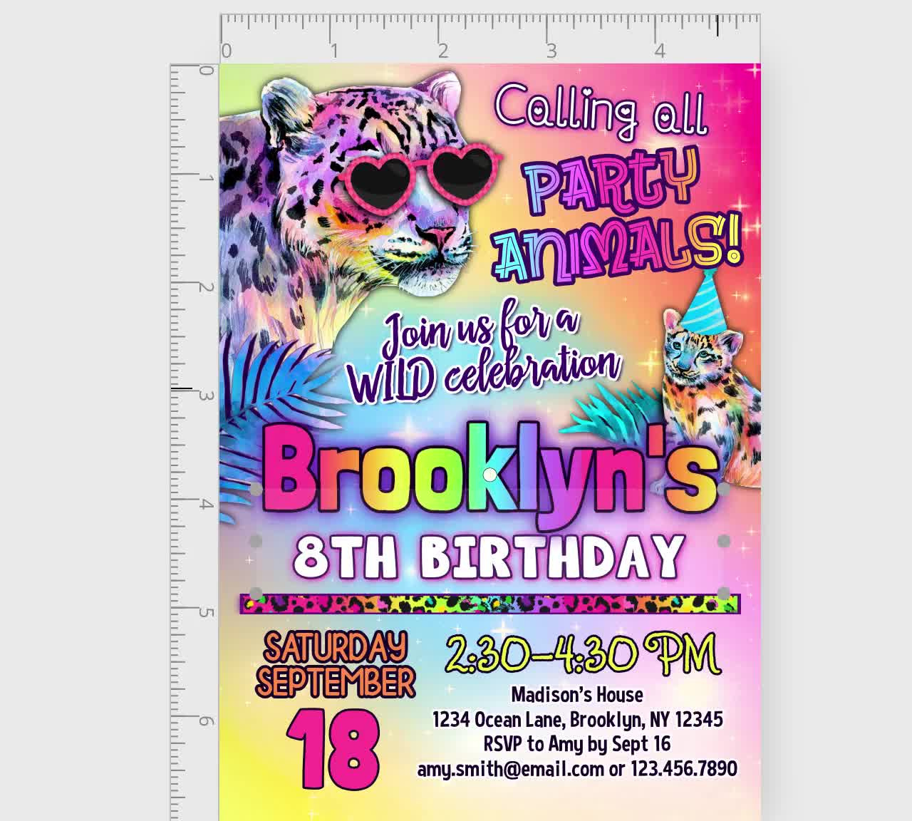 Cute Leopard Party Animal Birthday Party Invitation For Girls | Rainbow Colors Neon Safari Snow Leopard Party Invite Editable Template pertaining to Free Printable Cheetah Birthday Invitations