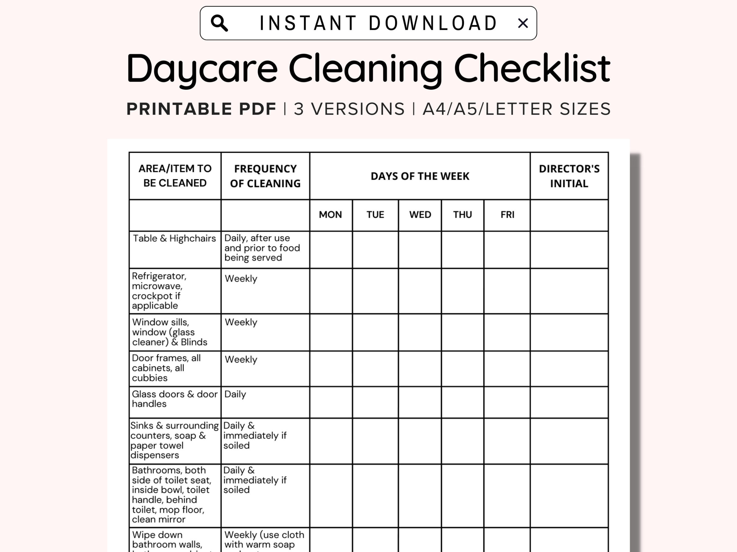 Daycare Cleaning Checklist, Childcare Cleaning Checklist, Daycare inside FREE Printable Childcare Cleaning Checklist
