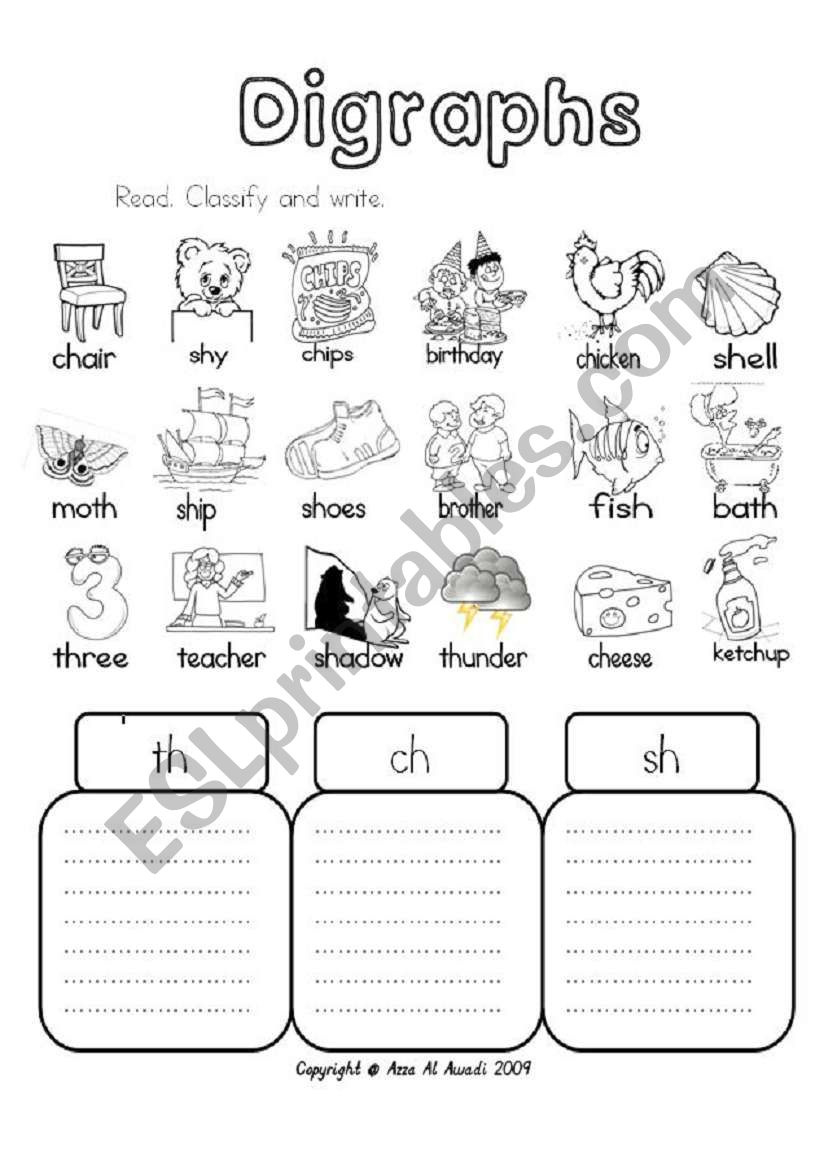 Digraphs - Th - Ch - Sh - Esl Worksheetazza_20 with regard to FREE Printable Ch and Sh Worksheets