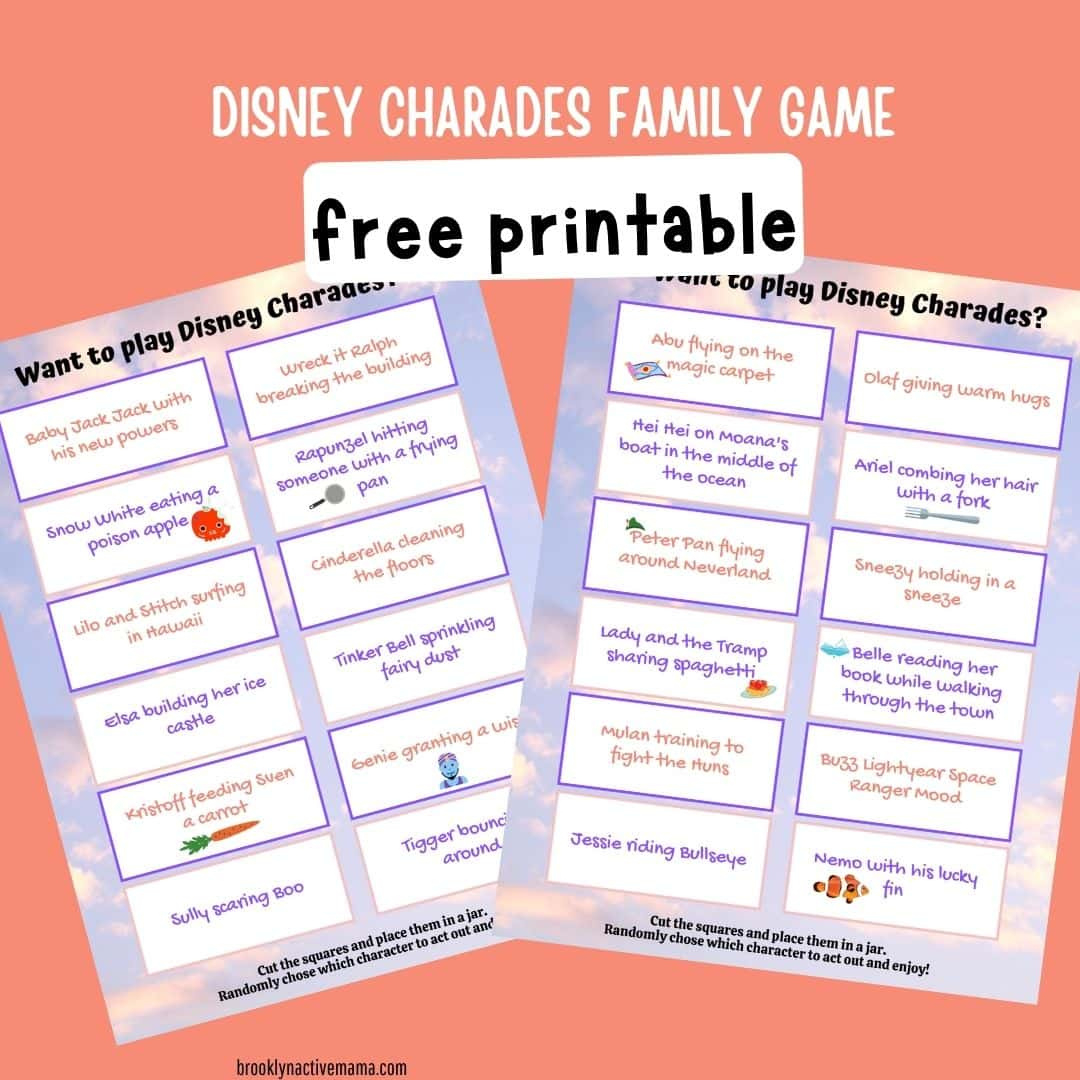 Disney Charades Family Game Free Printable (Instagram Post with FREE Printable Charades For Family